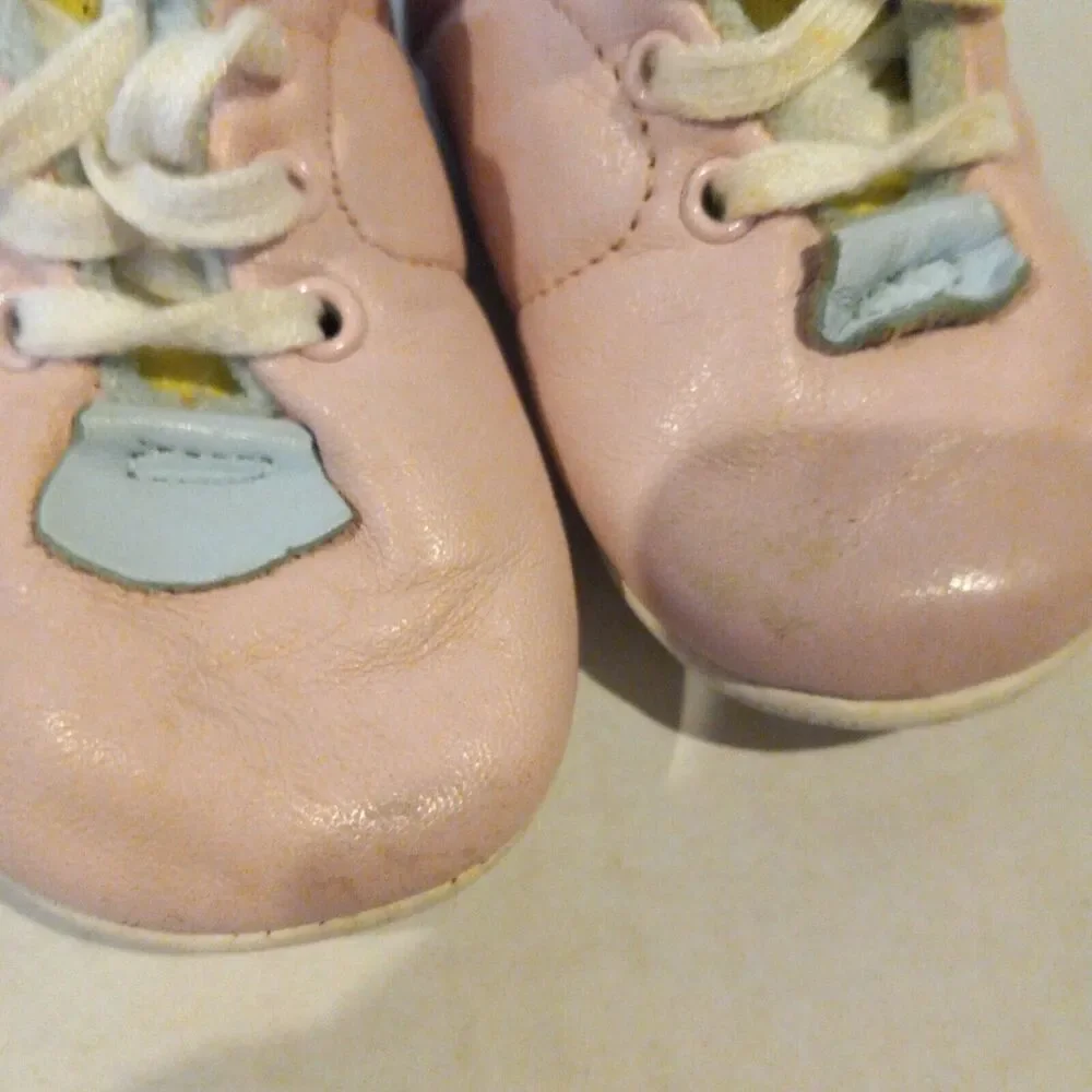 Vintage OshKosh B'Gosh Leather Crib Shoes/Sneakers-Size 2-Pink-Blue-Lace Up